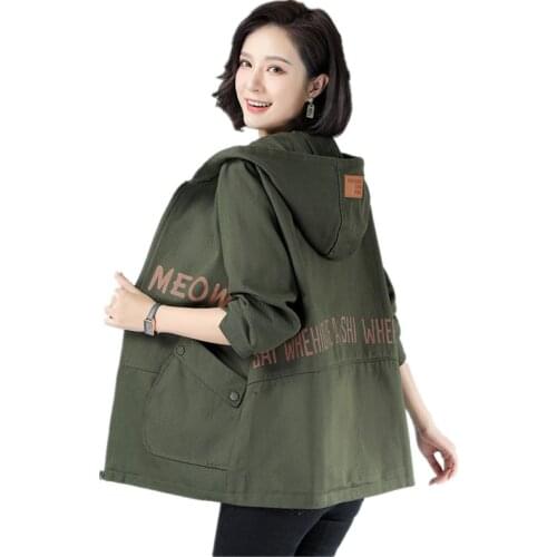 2021 New Spring Autumn Women Jacket Korean Loose Long Sleeve Hooded Jackets Casual Female Windbreaker Outerwear Plus Size L-4XL