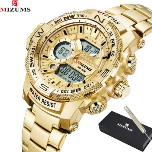 Quartz Digital Watch Men Sports Watches Man LED Waterproof Chrono Military Relogio Masculino Fashion Gold Steel Mens Wristwatch