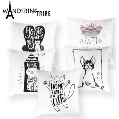 Cute Cat Pillow Cases Cartoon Animal Decor Cushion Cover Letter Throw Pillows Case White Home Decorative Cushions Covers Kissen