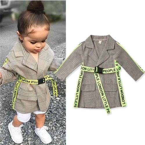 2020 Fashion Spring Autumn Girls Plaid Fluorescent Belt Jackets Coat Kids Blazer for Girls Wedding Long Sleeve Jacket Outwear