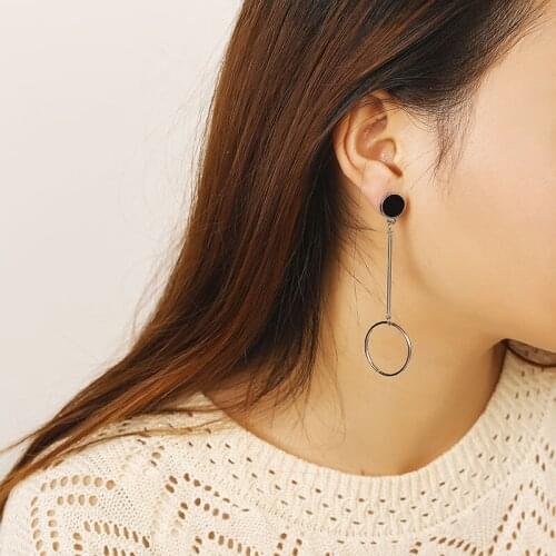 Fashion black round stud earrings for women Trendy circle drop long earing jewelry for girls