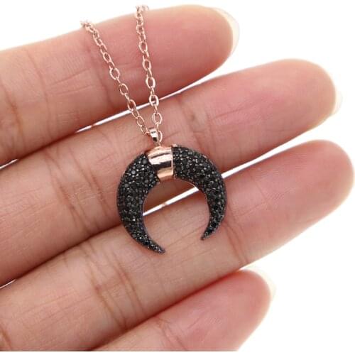 Fashion jewelry copper brass top quality micro pave cz moon pendant black gold color fashion ladies gold necklace
