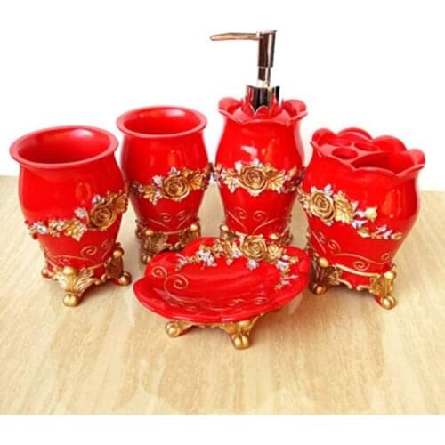 Home Decoration Wedding Couples Bathroom Accessories Set 5PCS Suit Bathroom Kit Newly Married Gift European