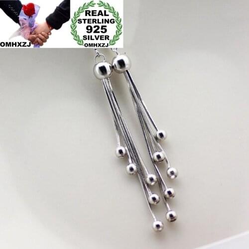 OMHXZJ Wholesale Personality Fashion OL Woman Girl Party Wedding Silver Beads Long Tassel 925 Sterling Silver Earrings YE288