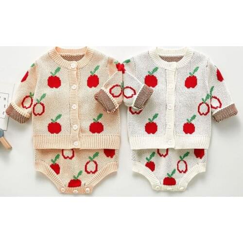 Autumn Winter Children Boys Girls Long Sleeve Apple Coat + Rompers Suit 2Pcs Kids Baby Boy Girl Clothes Suit Kids Boy Girl Sets