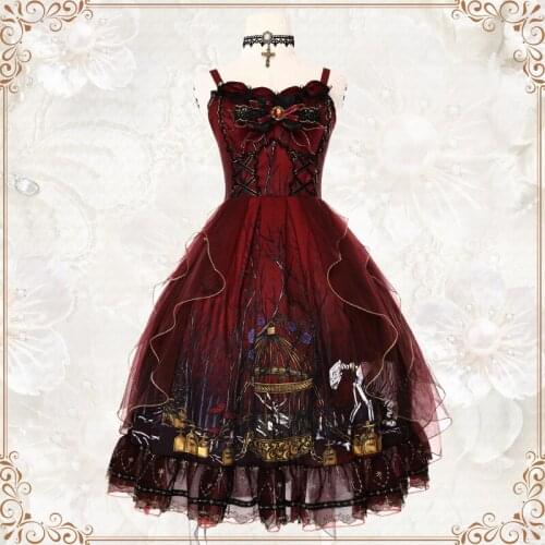 Gothic Lolita Dress Straps Forest Layered Lolita Jumper Skirt With Two Bows