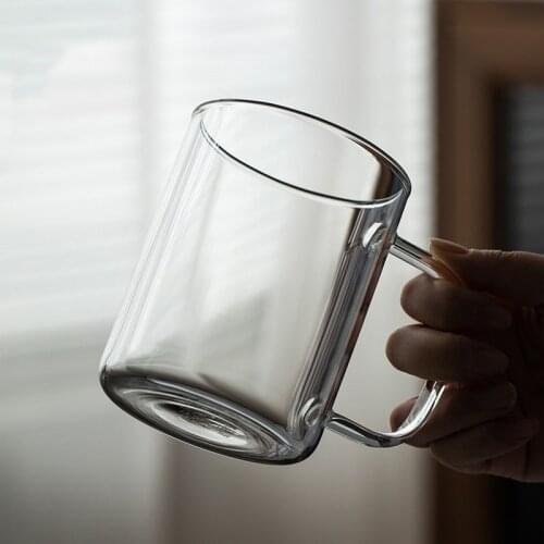 Simple High Temperature Resistant Glass Transparent Coffee Cup with Handle Cup Milk Cup Breakfast Cup Dropshipping