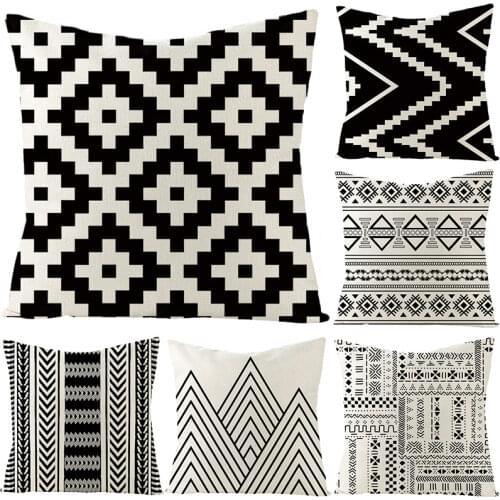 Simple Geometric Pillow Covers Black White Lozenge Plaid Home Decorative Cushion Covers Linen Stripe Throw Pillow Case C0009