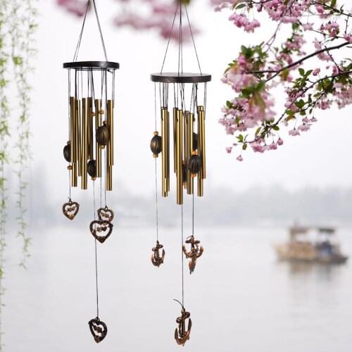Retro Copper Alloy Tube Wind Chimes Solid Wood Wind Chimes Home Hanging Decoration Ornaments Gifts for Home indoor Decoration