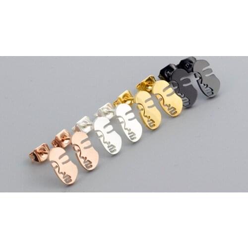 V Attract Stainless Steel Minimalist Face Sutd Earrings 2018 Korean Jewelry Unique Black Boucles D'oreilles Bithday Gift