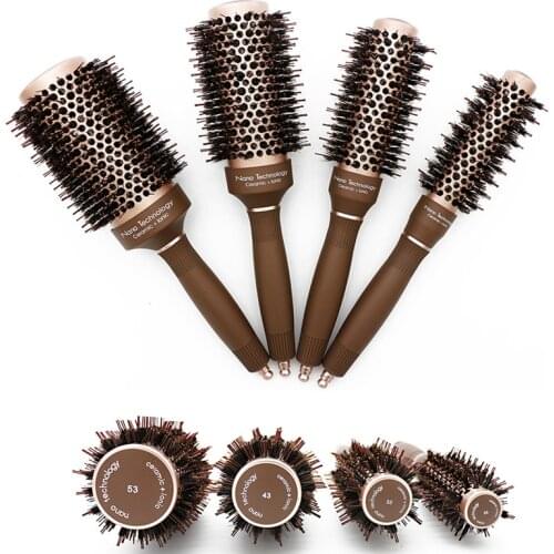 Brown Bristle Aluminum Round Brush Hairdresser New Professional Comb For Curly Hair Styling Brushes Hair Tools Salon