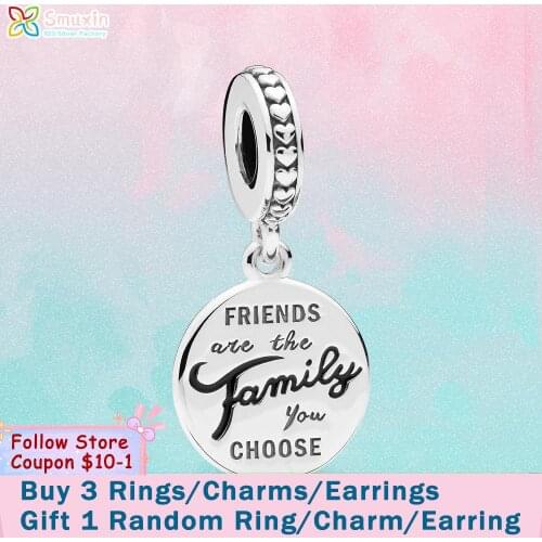 Smuxin 925 Sterling Silver Beads Friends Are Family Dangle Charms fit Original Pandora Bracelets Women Jewelry Making Girl Gift