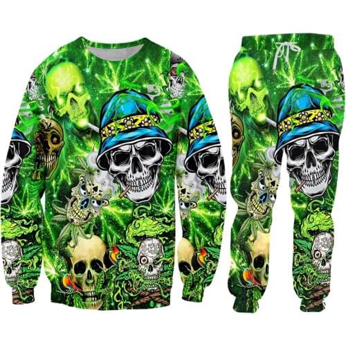 LCFA Hip Hop Women/men Jogger Pants Sweatshirt Green Leaf Skull Tracksuit Sweatpants Hoody Cashew Floral Streewear Two Piece Set