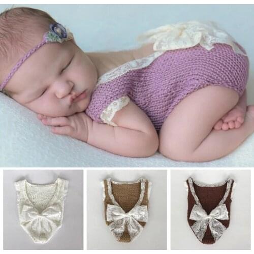 Crochet Knitted Newborn Lace Bodysuit Clothes Romper Fotografia Accessories Infantil Studio Shoot Photo Baby Photography Props