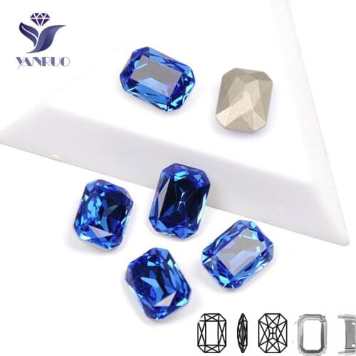 YANRUO 4627 Octagon Sapphire Stones And Crystal Sewn Rhinestones Sew On Glass Crystal Rhinestones For Needlework