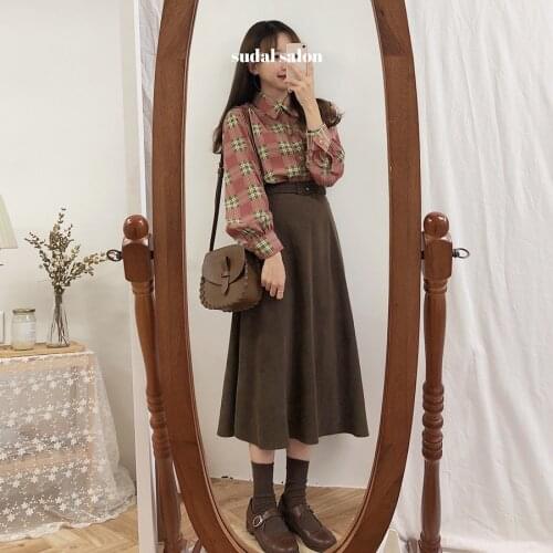 New A Line solid Women Skirts Pleated MI-long New Knee Length Skirt Female Vintage Suede Skirts Jupe Femme Faldas Mujer