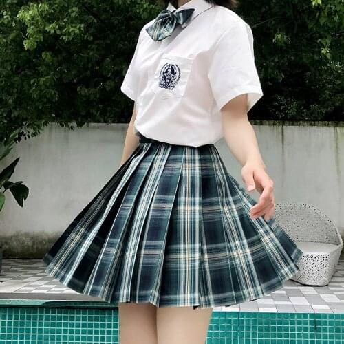Green Plaid Skirts JK School Uniform Japanese Girls Summer High Waist Pleated Skirts Women Clothes For Students Girl WF0229