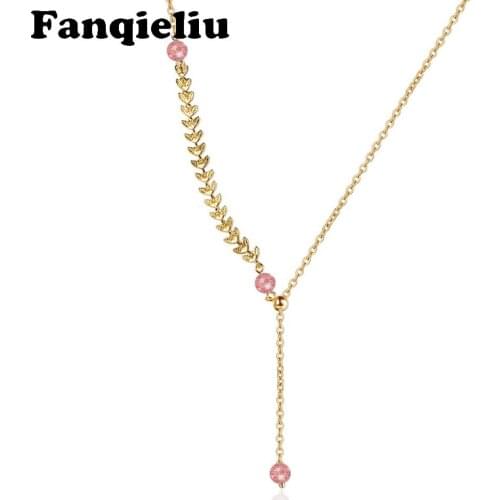 Fanqieliu 18K Gold Plated 3pcs Crystal Beads Leaf Pendant Necklaces Woman 925 Sterling Silver Necklace For Women FQL20280