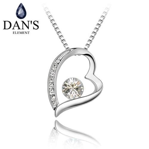 DANS ELEMENT 11 Colors Real Austrian Crystals White Gold Color Fashion Heart Pendant Necklace For Women Valentines Gift #83058