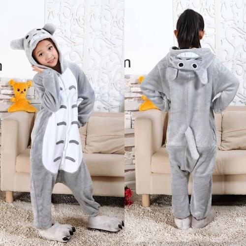 Winter Flannel Soft Warm Totoro Kigurumi for Kids Boys and Girls Hooded Cartoon Animal Pajamas Teens Sleepwear Child Nightwear