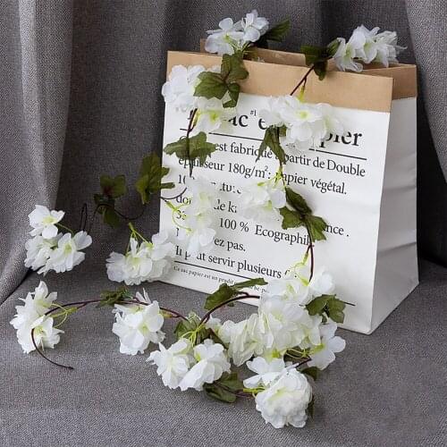 White Blossom Artificial Flowers Decorations Sakura Rattan Azalea Branch Wedding Supplies Easy To Shape Garden Home 1 Pack Vines