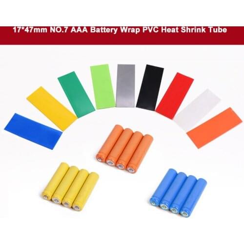 100PCS 17*47mm NO.7 Battery Wrap PVC Heat Shrink Tubing For AAA Battery Film Tape Battery Cover Shrinking Tube