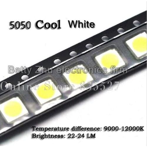 2000PCS/LOT 5050 cool white 9000-12000k SMD LED bright cool white light-emitting diodes 22-24LM