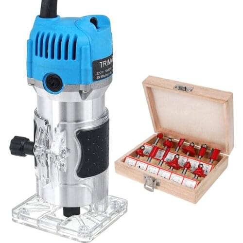 220V 800W Woodworking Electric Trimmer Wood Milling Engraving Slotting Trimming Machine Hand Carving Router EU Plug 6.35mm