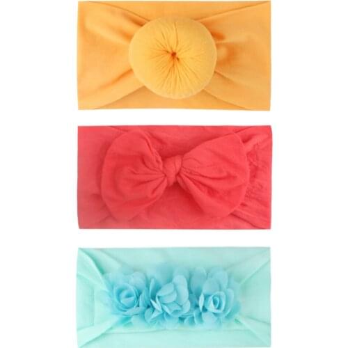 3pcs/Lot Cute Baby Girl Headbands Bowknot Newborn Baby Girl Elastic Hair Bands Solid Color Nylon Infant Baby Hair Accessories