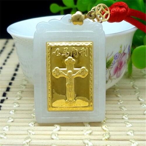 3D gold inlaid natural emerald cross pendant E11