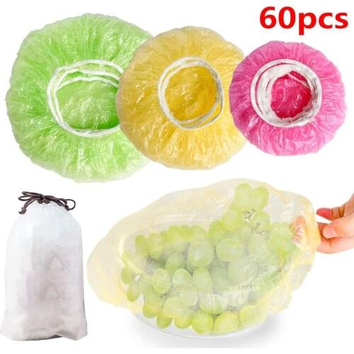 60pcs Reusable Bowl Cover Plastic Wrap Kitchen Utensils Elastic Band Fresh-keeping Bag Larger Thicker Preservation Organizer