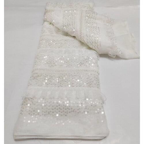 African French Beads and seqeuins Lace Fabric High Quality S-698885 Lace Fabric Nigerian Tulle Mesh Lace Fabrics For Wedding