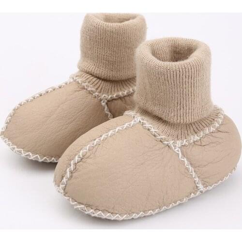 100% Genuine Leather Baby Fur Snow Boots NewBorn Baby Prewalkers Slip-On Softsole Shoes Warm Wool Sheepskin Prewalkers