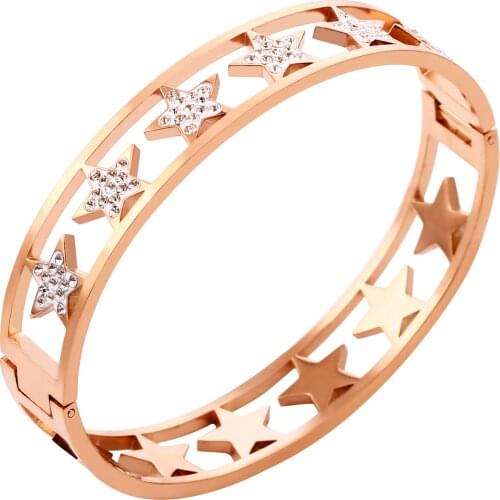 Hollow Out Star Bangle Bracelet For Women Rose Gold Silver Color cuff bracelet Gift For Friend Lover Fashion Jewelry 2020
