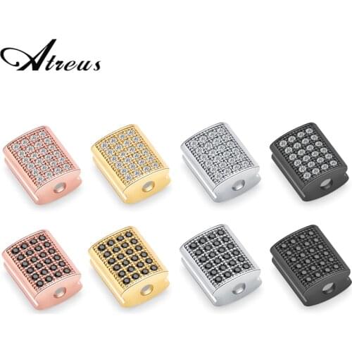 3pcs/lot 11mm Micro Pave AAA Zirconia Beads Rectangle Geometric Copper Loose Spacer Beads For Jewelry Making Material Supplies