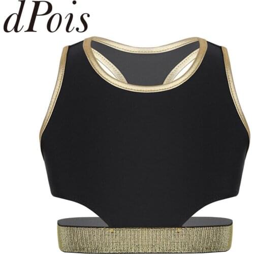 Kids Girls Sleeveless Racer Back Stretchy Dance Bra Tops Gymnastic Ballet Dance Tanks Tops Performance Sports Workout Crop Top