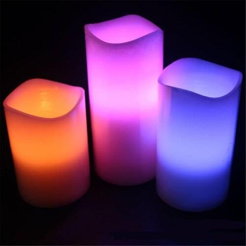 Home 18-Key Colorful Remote Control Candle Light 3 Piece Set Led Electronic Paraffin Wax Timed Candle Light Wedding Night Light