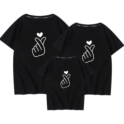 T Shirt Summer Parent-child Love Black Print Kids T-shirt Cotton Family Casual Baby Tops Streetwear Funny Girls And Boys Cozy