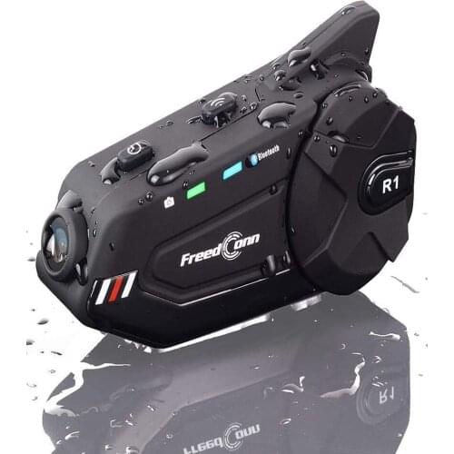 Motorcycle Helmet Headset with Camera R1plus Bluetooth Intercom FM Radio 1000M 6 Riders Waterproof Wireless Systems
