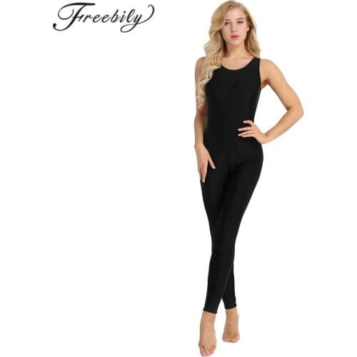 Sleeveless Gymnastics Jumpsuit Footless Women Adult One-piece Scoop Neck Stretchy Solid Tank Unitard Yoga Dance Leotard Bodysuit