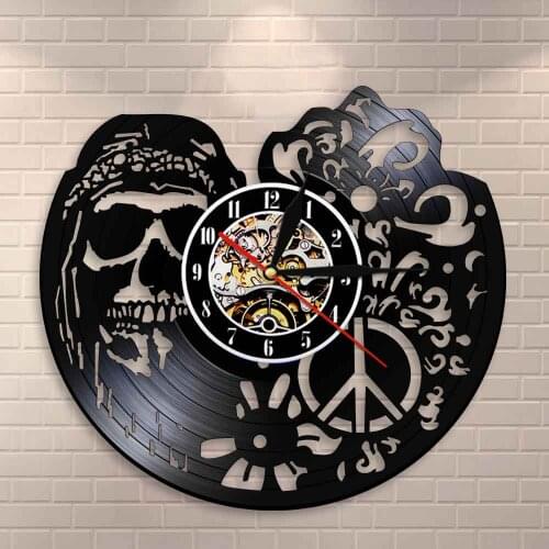 Gothic Skull Vinyl Record Wall Clock Halloween Living Room American Hipper Skull With Followers Wall Art Wall Clock Wall Decor