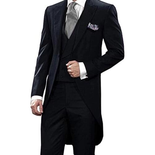 Custom Made Fashion Gentlemen Black Men Suits Slim Fit Groom Tuxedo For Wedding Dress Party Male Clothing (Jacket+Pants+Vest)