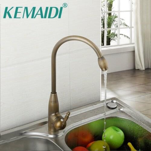 KEMAIDI UK Kitchen Faucet Antique Brass Basin Sink Mixer Swivel Faucet Deck Mounted Single Hole Kitchen Faucets Set