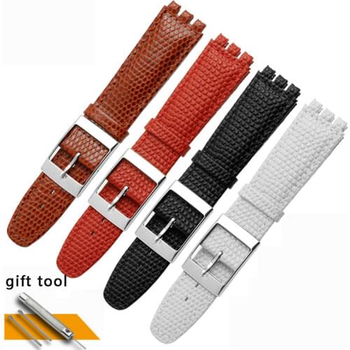 17mm 19mm Lizard pattern leather watchband black white red brown wristband Special interface Suitable for Swatch