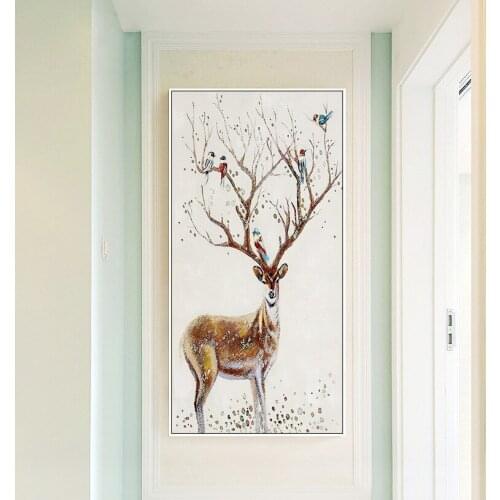 Creative deer elk with flower bird forest Modern Decorative Canvas Wall Art Poster Pictures Painting for porch Living Room decor