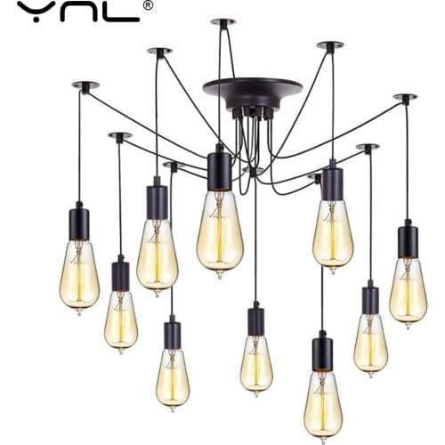 YNL Modern Nordic Retro Edison Bulb E27 2 meters Line Vintage lamps Antique DIY Art Spider Pendant Lights Home suspension
