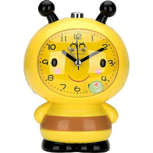 Cute Cartoon Little Bee Alarm Clock Snooze Alarm Clock timer with night light Children bedroom quiet table clock free shipping