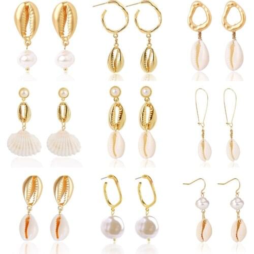 Fashion Gold Color Shell Irregular Freshwater Pearl Earring for Women 2019 Party Jewelry Geometric Statement Earrings oorbellen