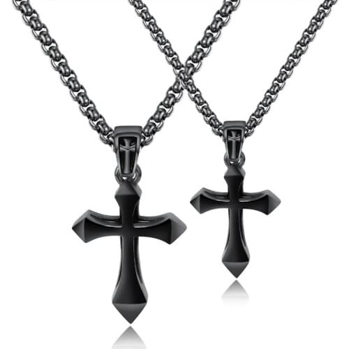 FATE LOVE Simple Men Cross Christian Necklaces & Pendants Stainless Steel Box Chain Fashion jewelry Black Gold Silver Color