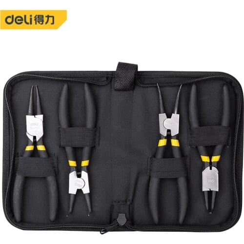 Deli Portable Multifunctional Internal External Retaining Clip Circlip Pliers Set Crimp Tool Snap Ring Bent Straight Practical